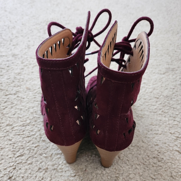 Purple high heel peep toe boho shoe lace wedge sandals - Picture 4 of 5